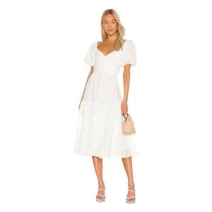 ASTR The Label Sonnet Midi Puff Sleeve Dress White Cotton Knit S